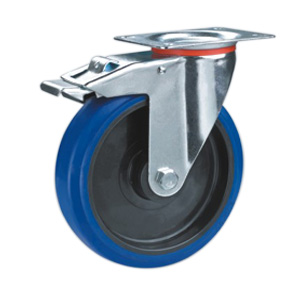 Elastic rubber casters with brake, H80SPB-3