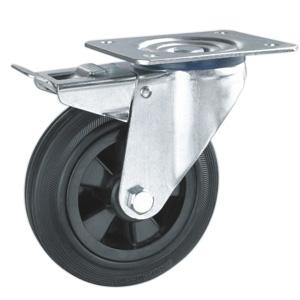 Industrial rubber casters with brake